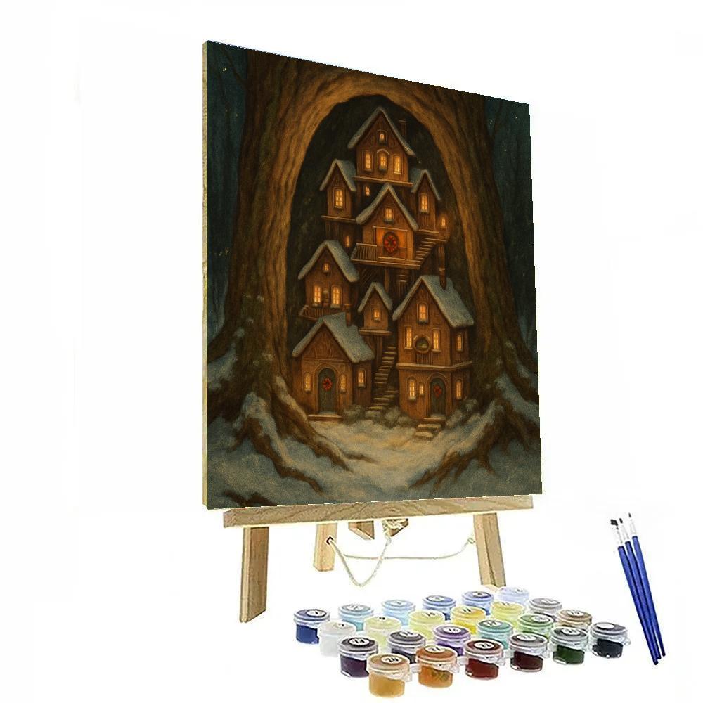 Christmas Village In The Hollow Tree Paint by numbers kits