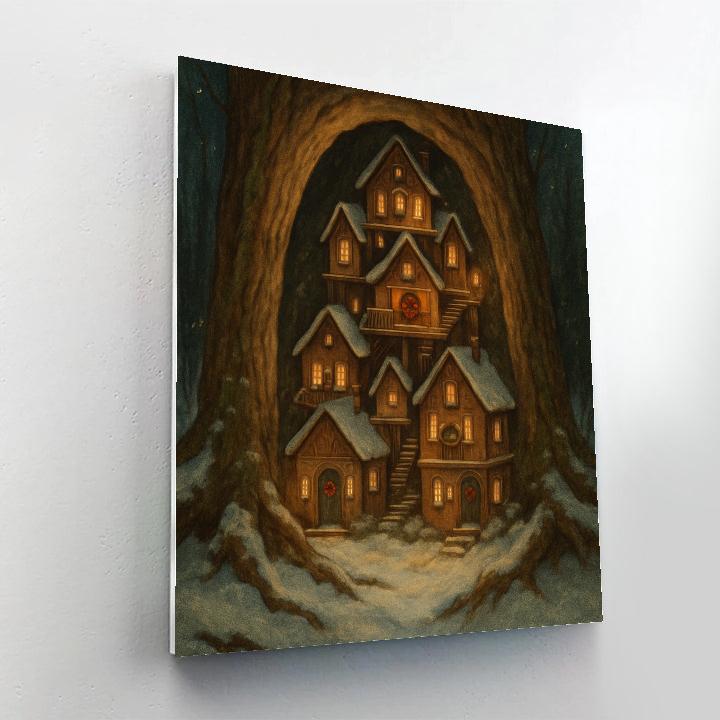 Christmas Village In The Hollow Tree Paint by numbers kits