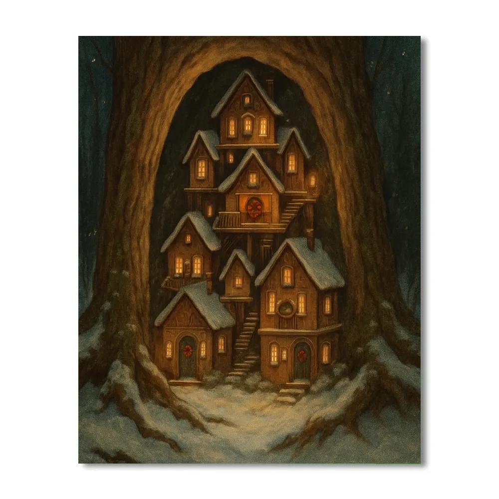 Christmas Village In The Hollow Tree Paint by numbers kits