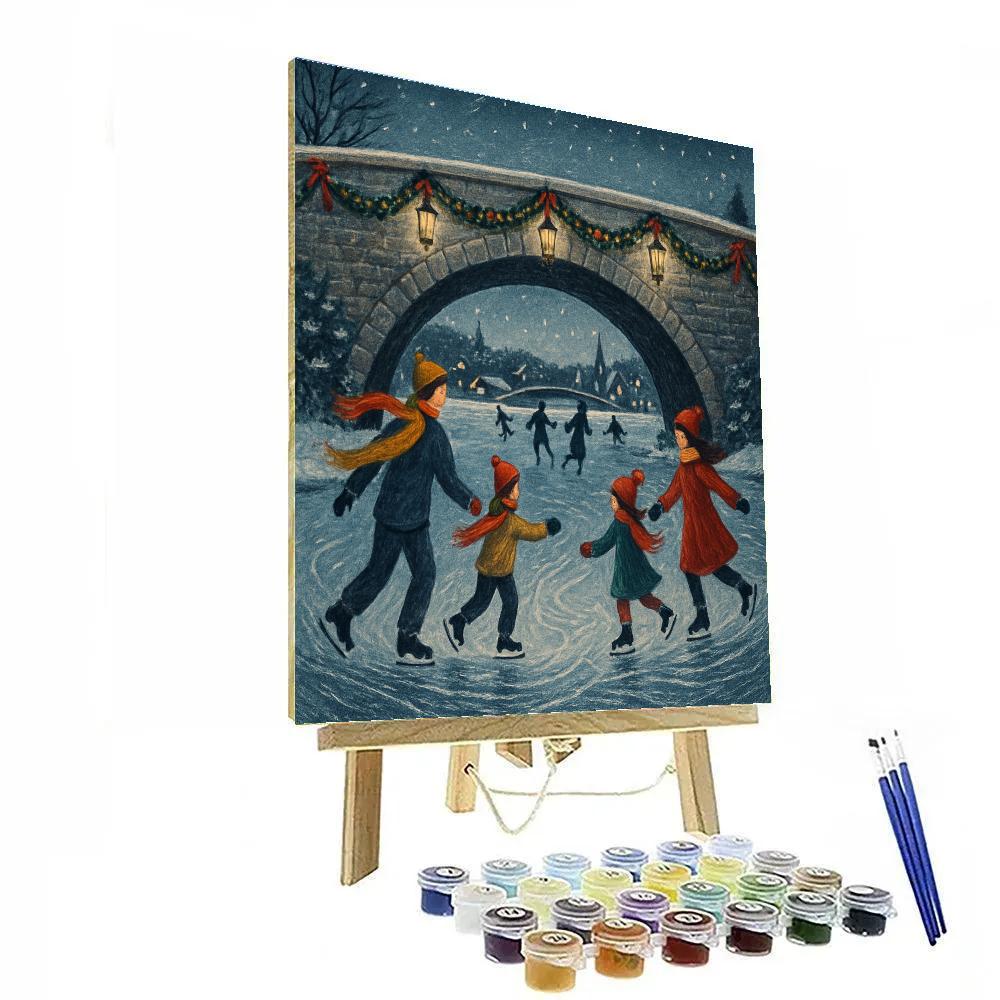 Christmas River Skaters Beneath The Lantern Bridge Painting by numbers kit