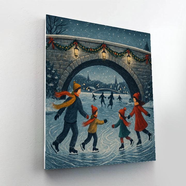 Christmas River Skaters Beneath The Lantern Bridge Painting by numbers kit
