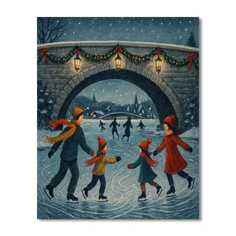 Christmas River Skaters Beneath The Lantern Bridge Painting by numbers kit