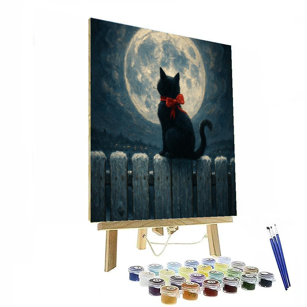 Christmas Cat On The Moonlit Fence paint by number