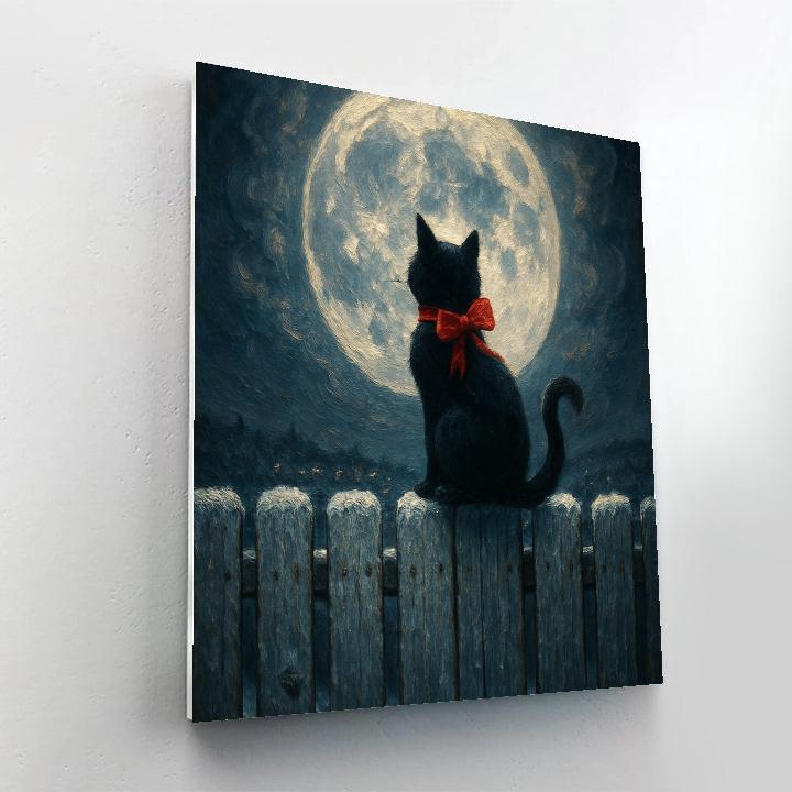 Christmas Cat On The Moonlit Fence paint by number