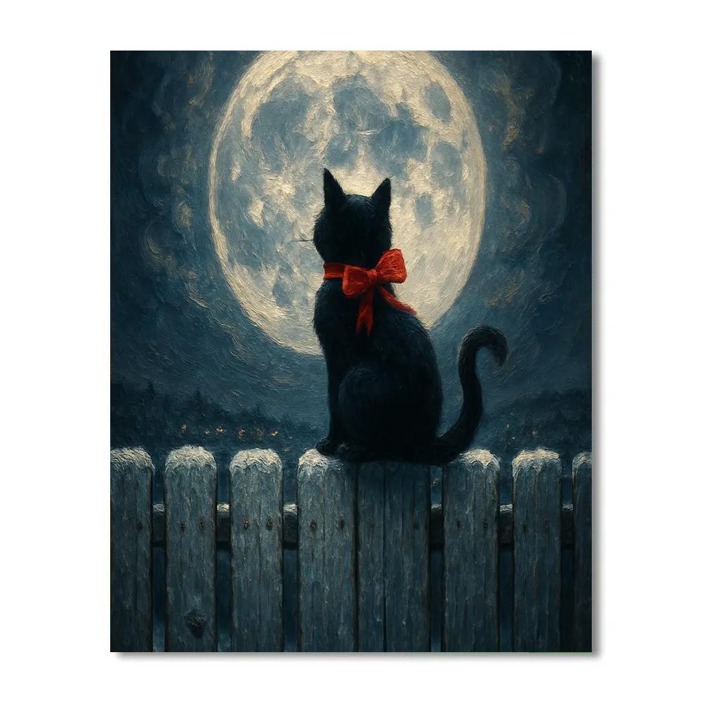 Christmas Cat On The Moonlit Fence paint by number