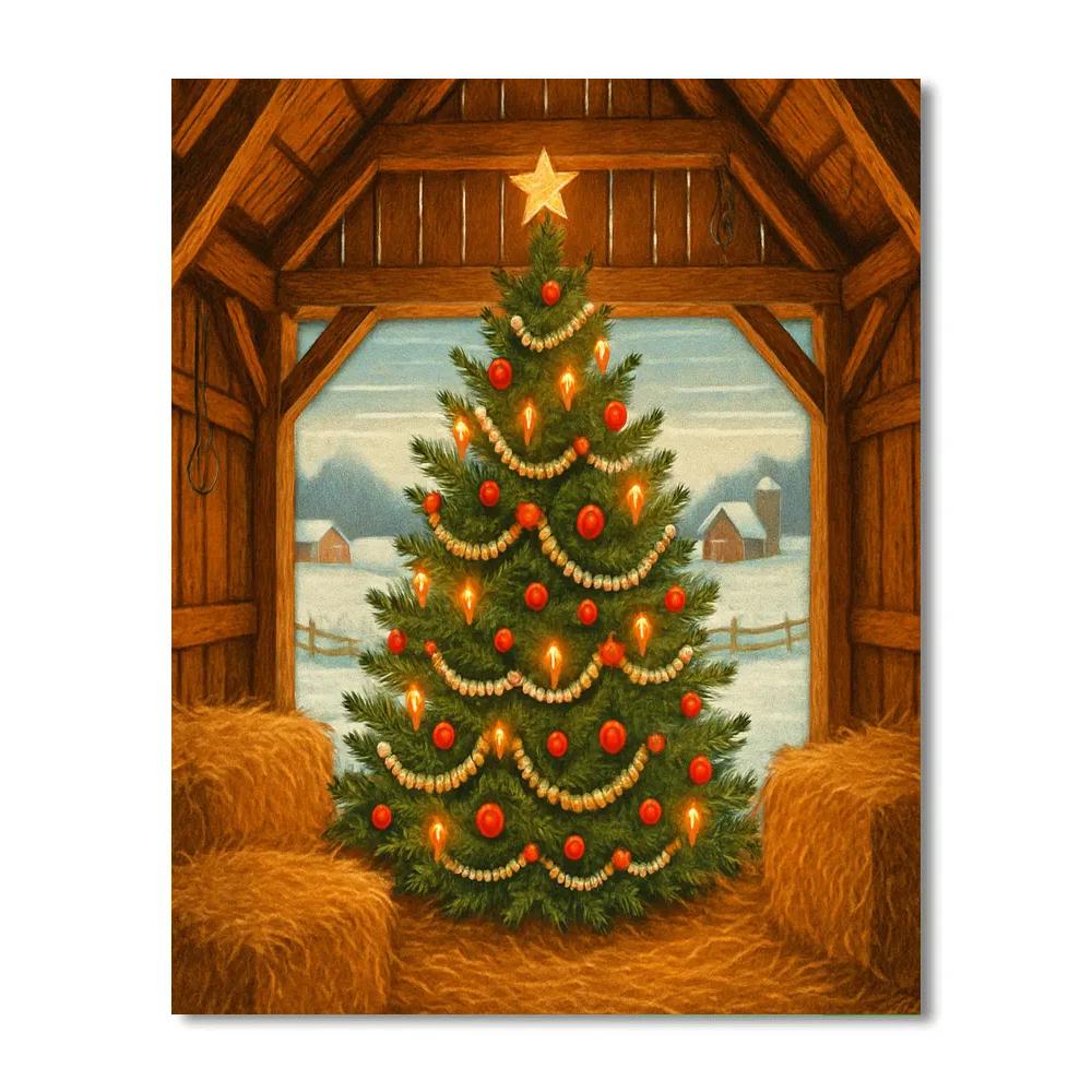 Christmas Morning Tree In The Barn Loft Number painting