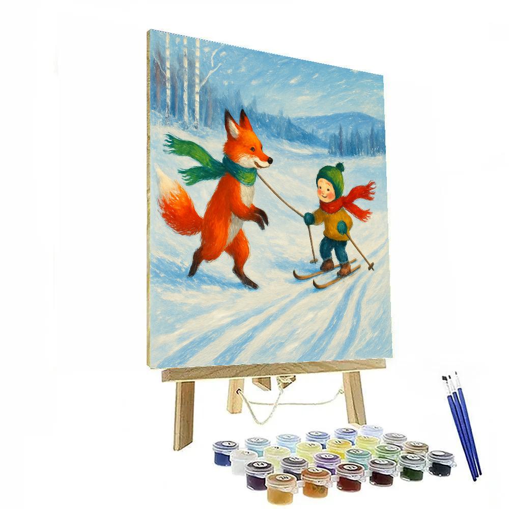 Christmas Winter Fox Skijoring Adventure Number painting