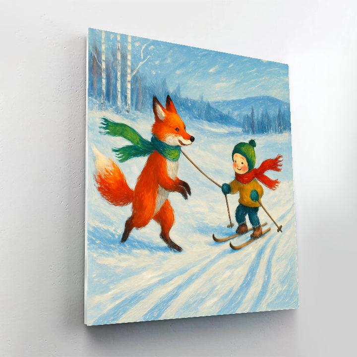 Christmas Winter Fox Skijoring Adventure Number painting
