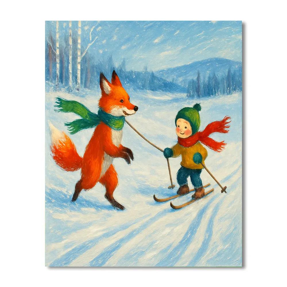 Christmas Winter Fox Skijoring Adventure Number painting