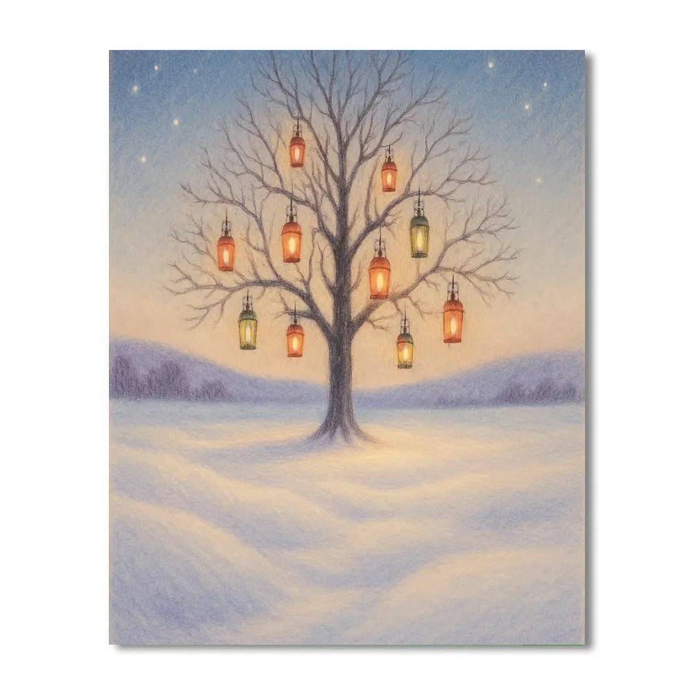 Christmas Lantern Tree In The Snowfield paint by numbers
