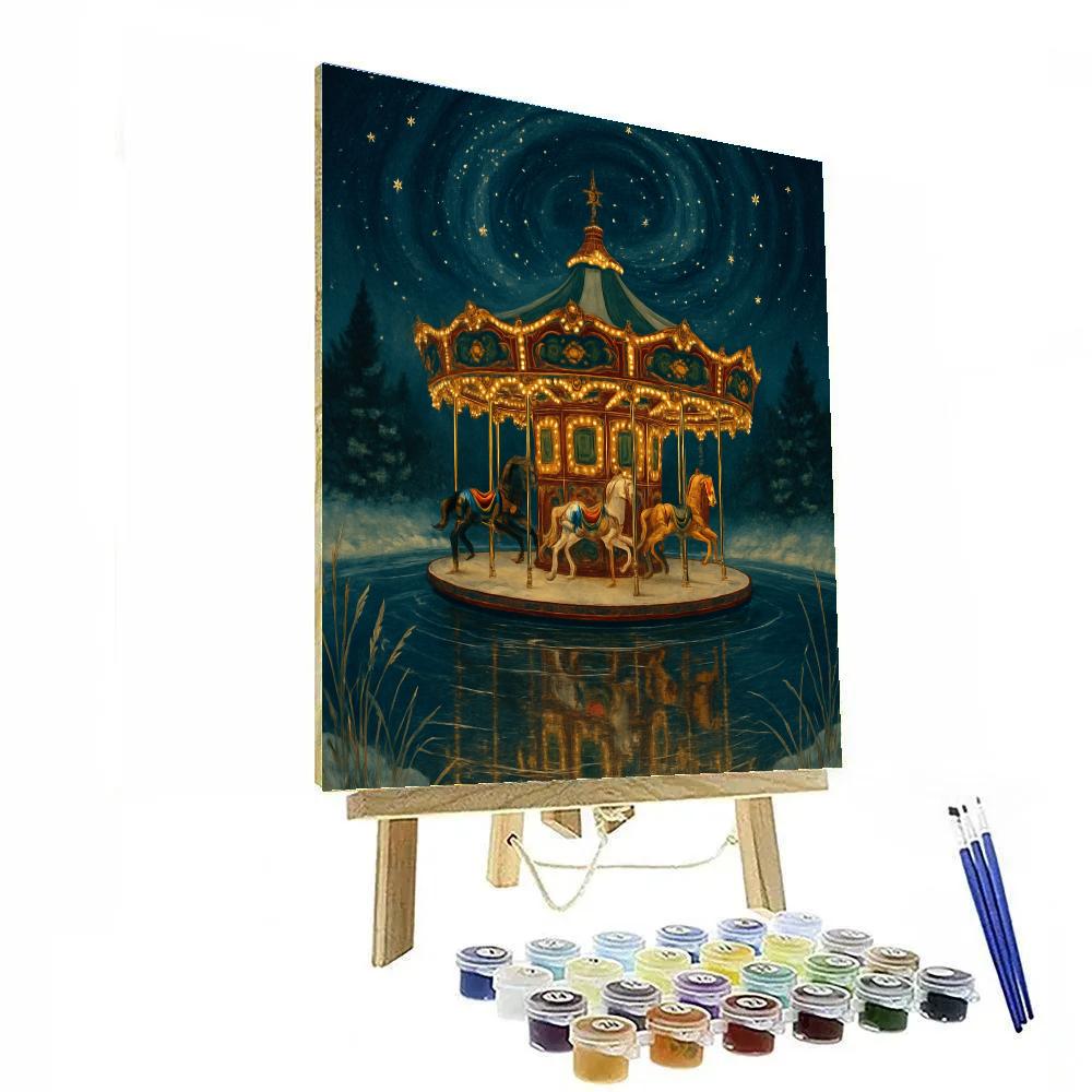 Christmas Starshine Over The Winter Carousel Pond painting number kit