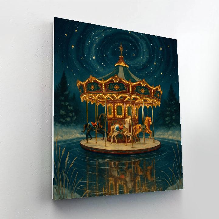 Christmas Starshine Over The Winter Carousel Pond painting number kit