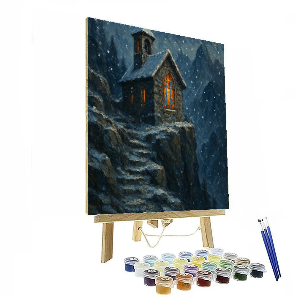 Christmas Snowfall Over The Mountain Chapel Paint by numbers art