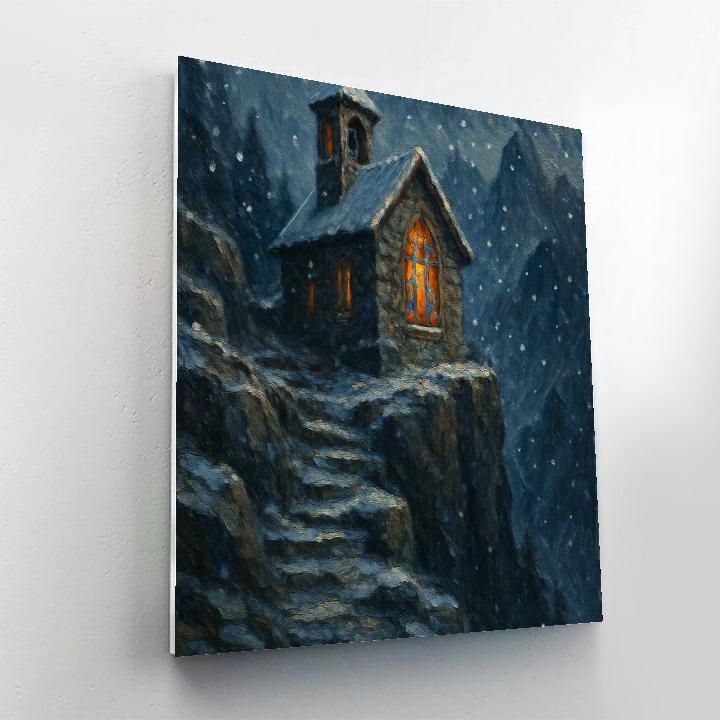 Christmas Snowfall Over The Mountain Chapel Paint by numbers art