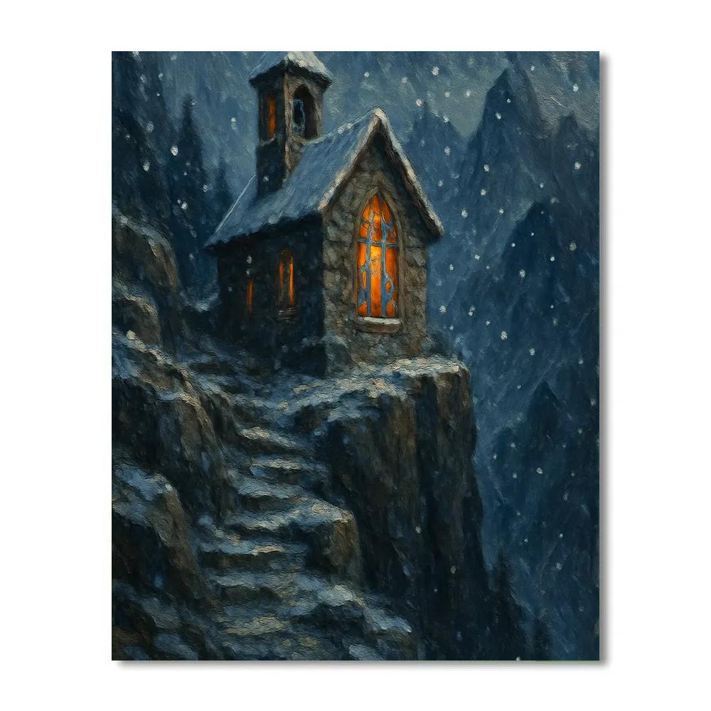 Christmas Snowfall Over The Mountain Chapel Paint by numbers art
