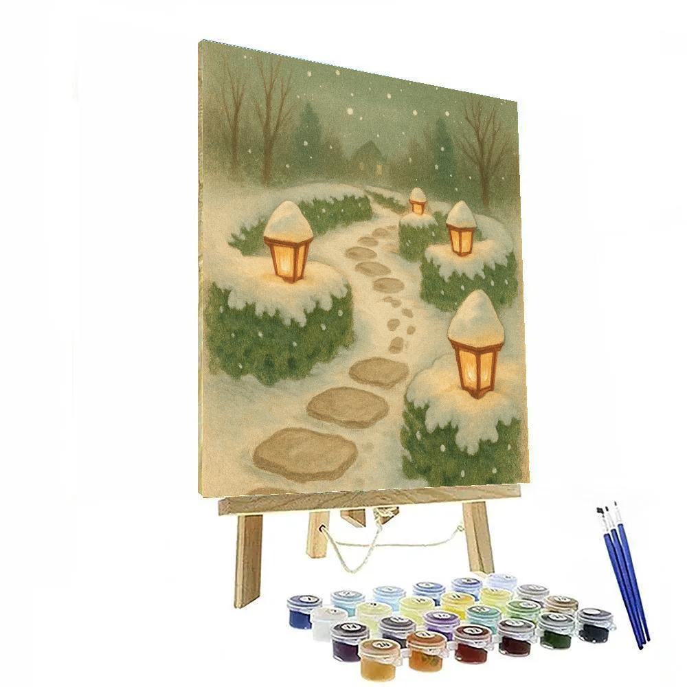 Christmas Hedge Lanterns Along The Garden Path Painting by numbers kit