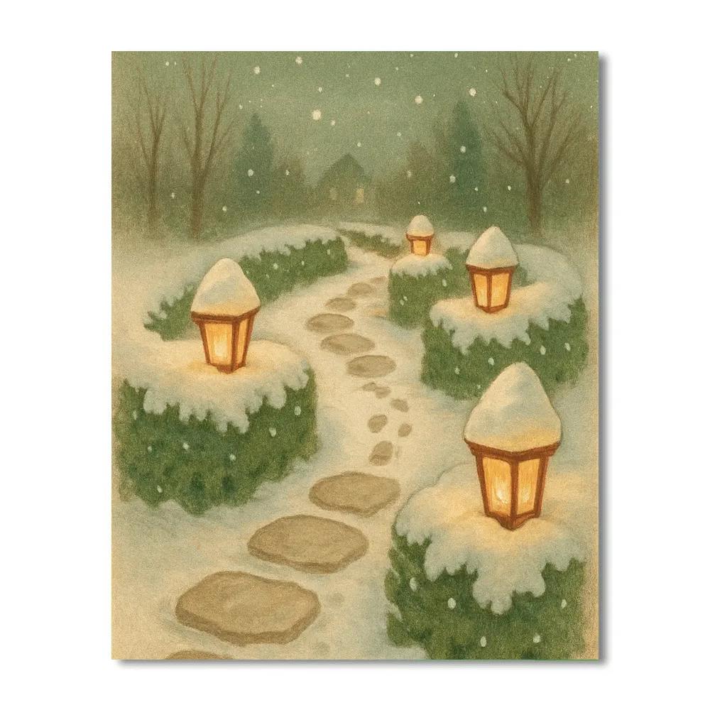 Christmas Hedge Lanterns Along The Garden Path Painting by numbers kit