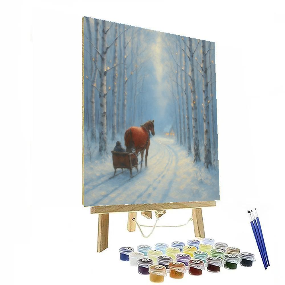 Moonlit Sleigh Path Through The Birch Grove paint by number