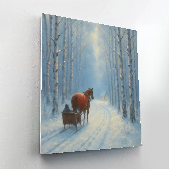 Moonlit Sleigh Path Through The Birch Grove paint by number