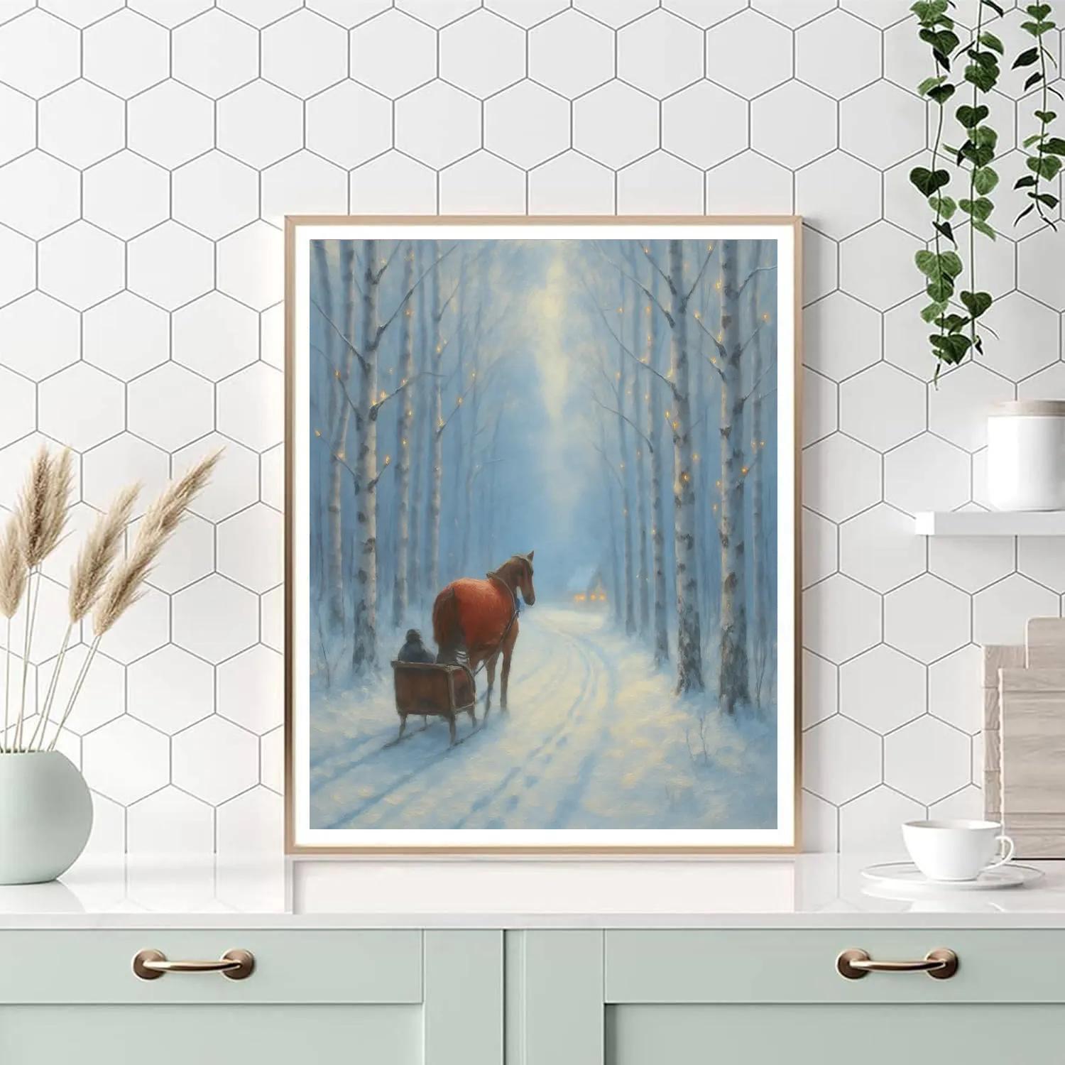 Moonlit Sleigh Path Through The Birch Grove paint by number