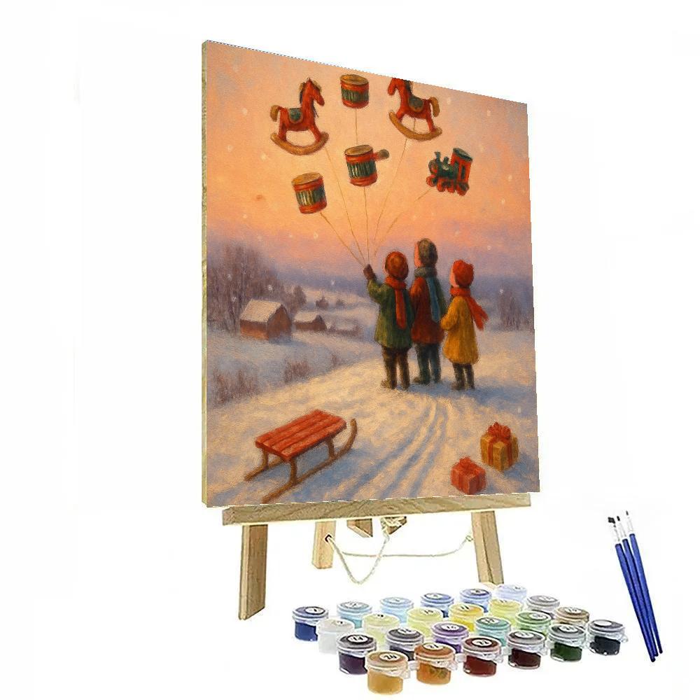 Christmas Toy Balloon Release Over Snowy Fields paint by color