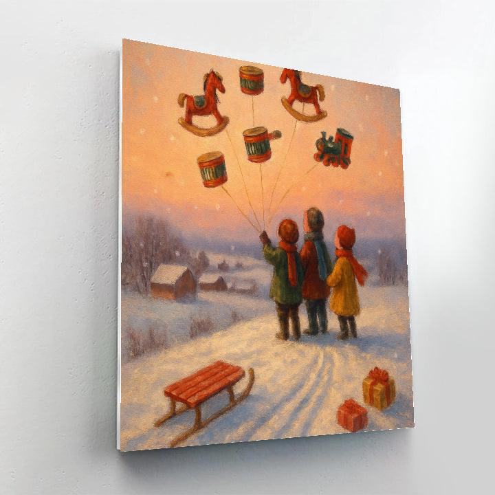 Christmas Toy Balloon Release Over Snowy Fields paint by color