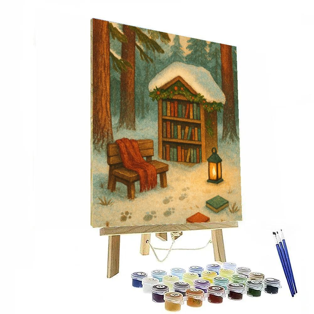 Christmas Forest Library Under The Pines paint by numbers