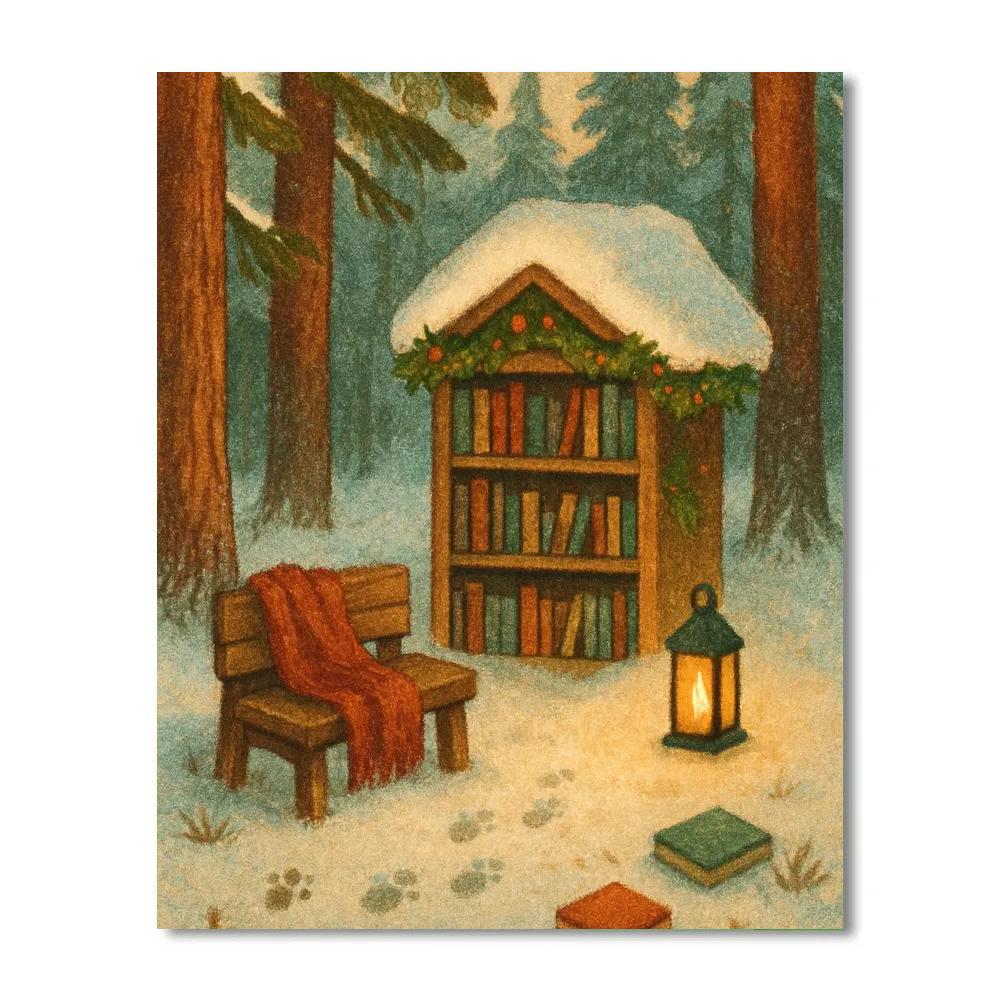 Christmas Forest Library Under The Pines paint by numbers