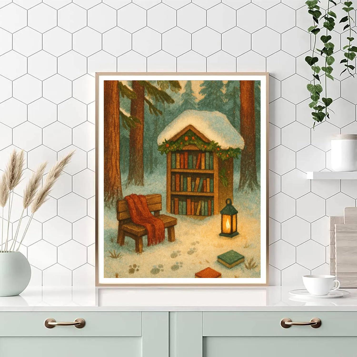 Christmas Forest Library Under The Pines paint by numbers
