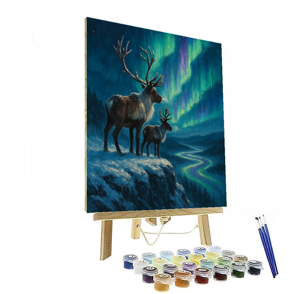 Christmas Reindeer Aurora Cliff Overlook Painting by numbers kit