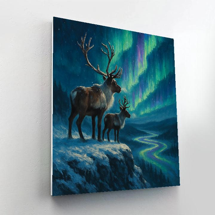 Christmas Reindeer Aurora Cliff Overlook Painting by numbers kit
