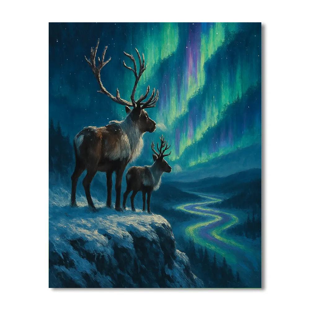 Christmas Reindeer Aurora Cliff Overlook Painting by numbers kit