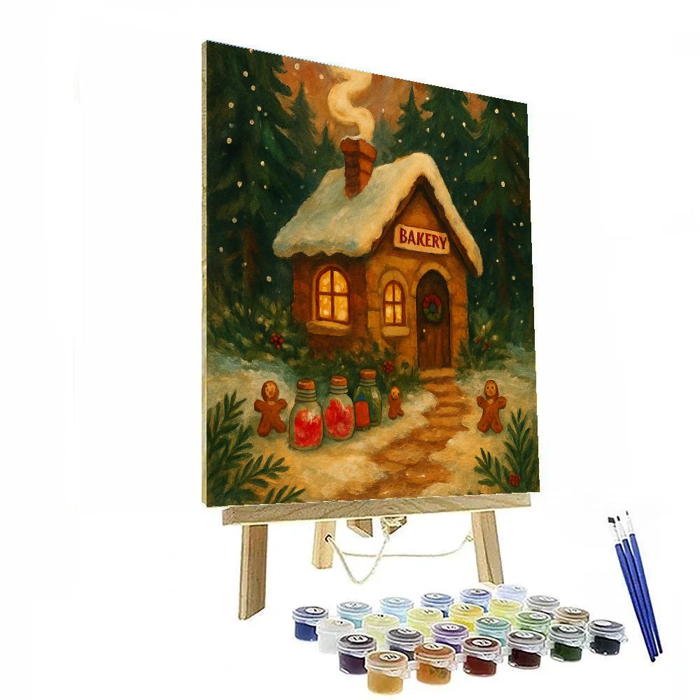 Christmas Bakery Cottage In The Evergreen Hollow Numbered painting kits