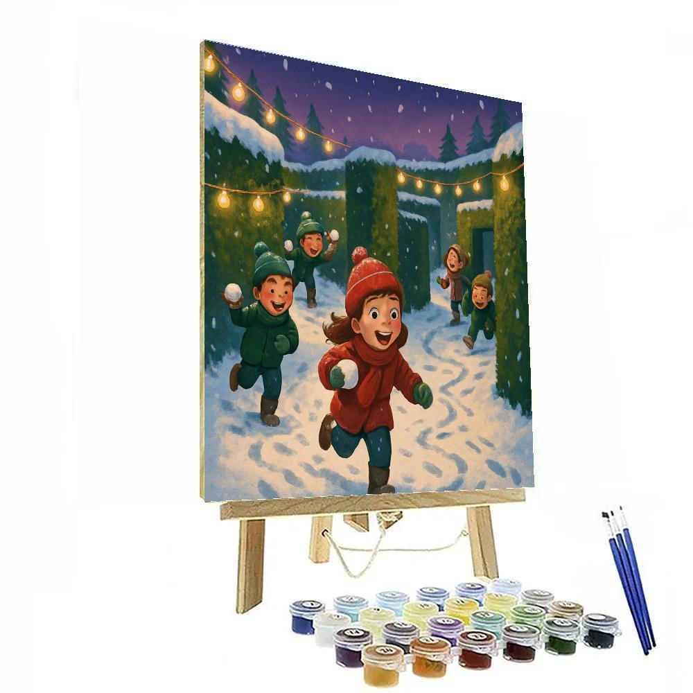 Christmas Hedge Maze Snowball Chase Number painting