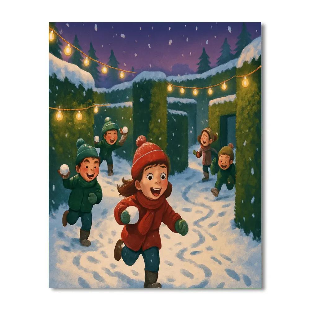 Christmas Hedge Maze Snowball Chase Number painting