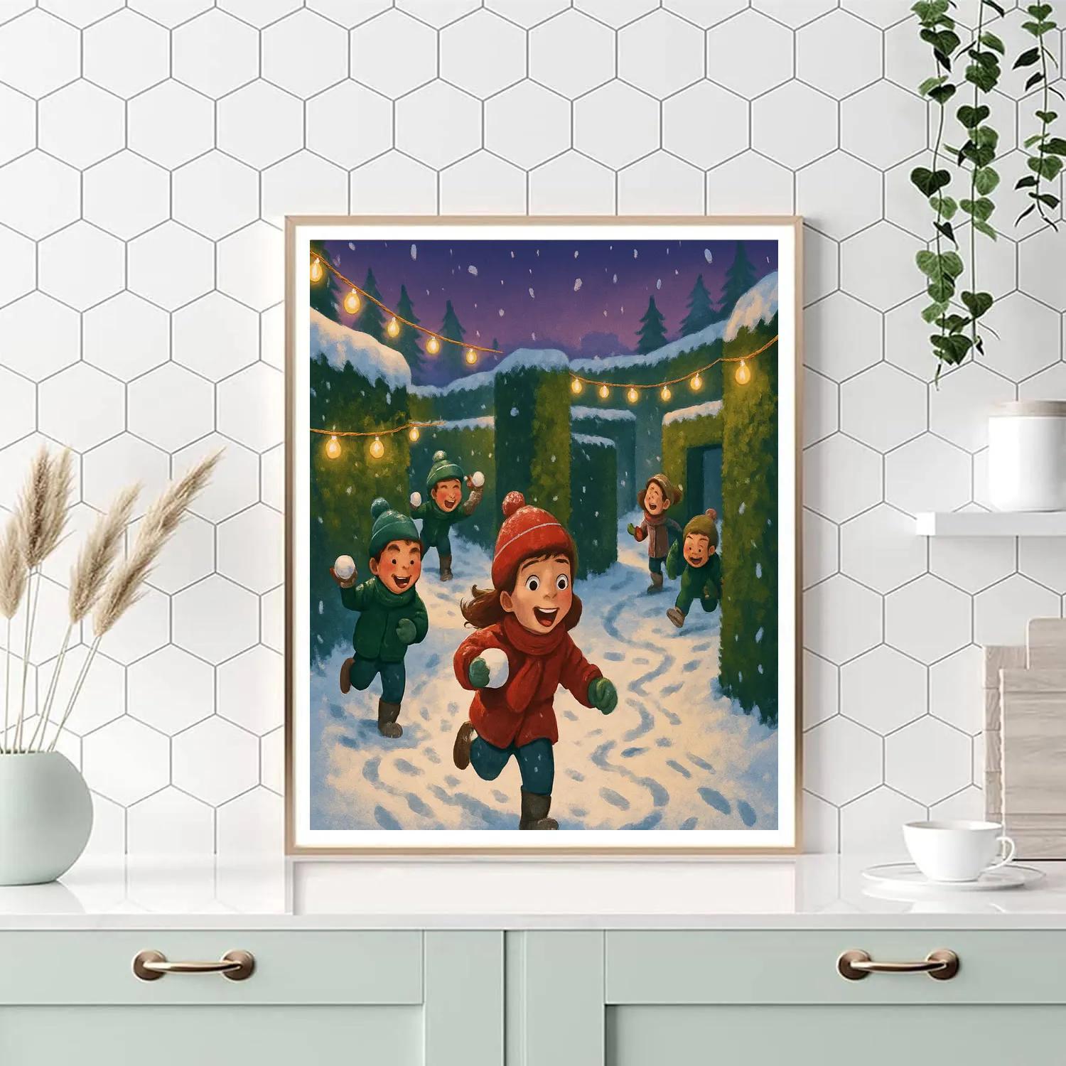 Christmas Hedge Maze Snowball Chase Number painting