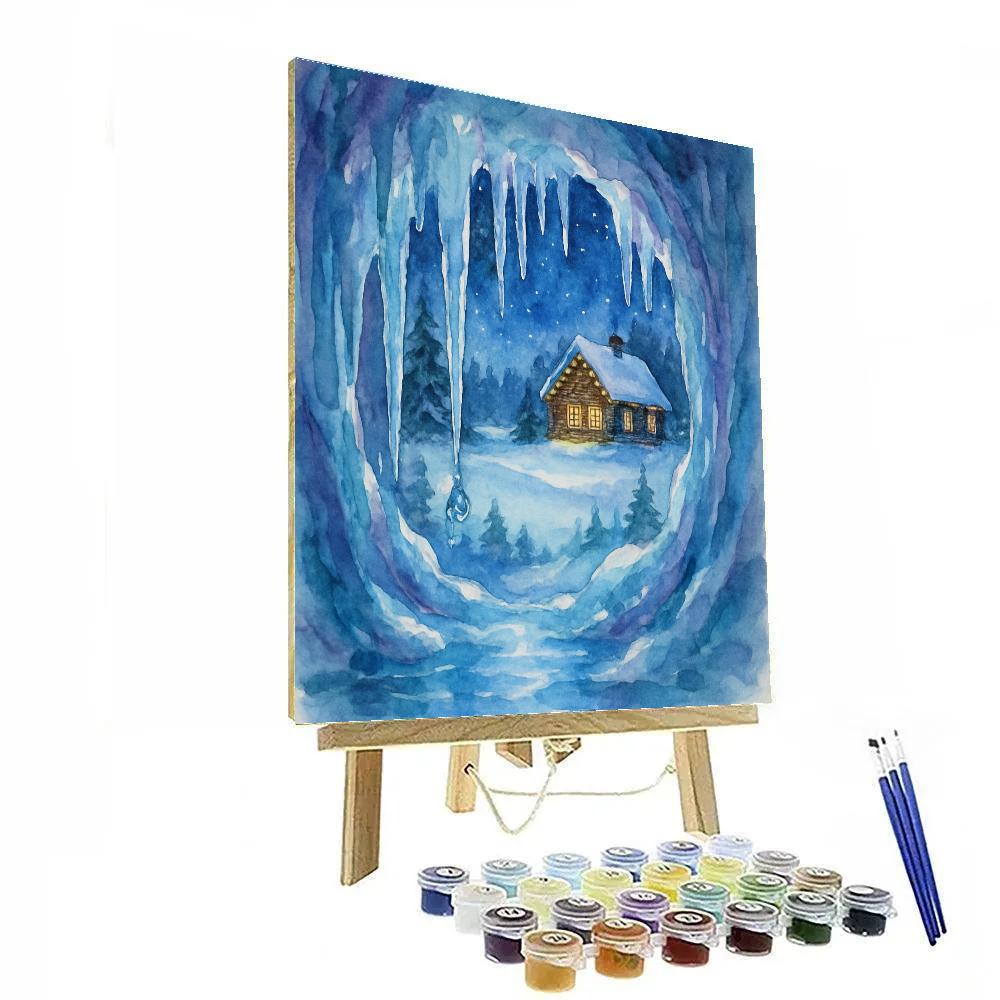Christmas Cabin Reflections In Icicle Caves Paint by numbers kits