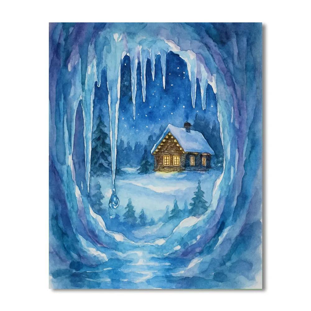 Christmas Cabin Reflections In Icicle Caves Paint by numbers kits