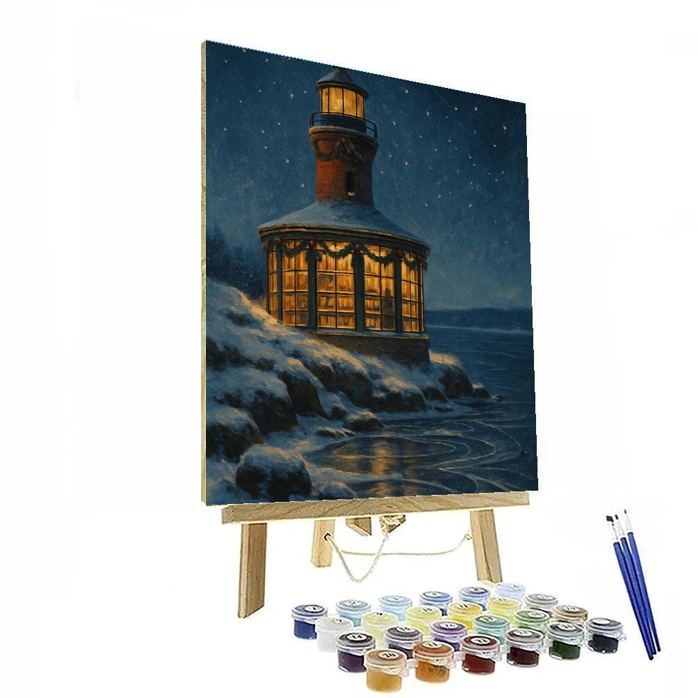 Christmas Lighthouse Library By The Frozen Bay paint by color