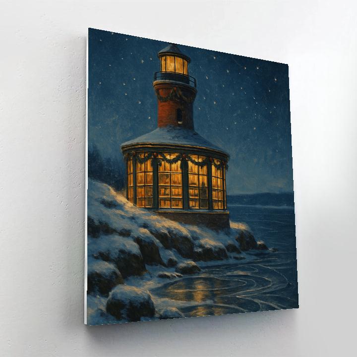 Christmas Lighthouse Library By The Frozen Bay paint by color