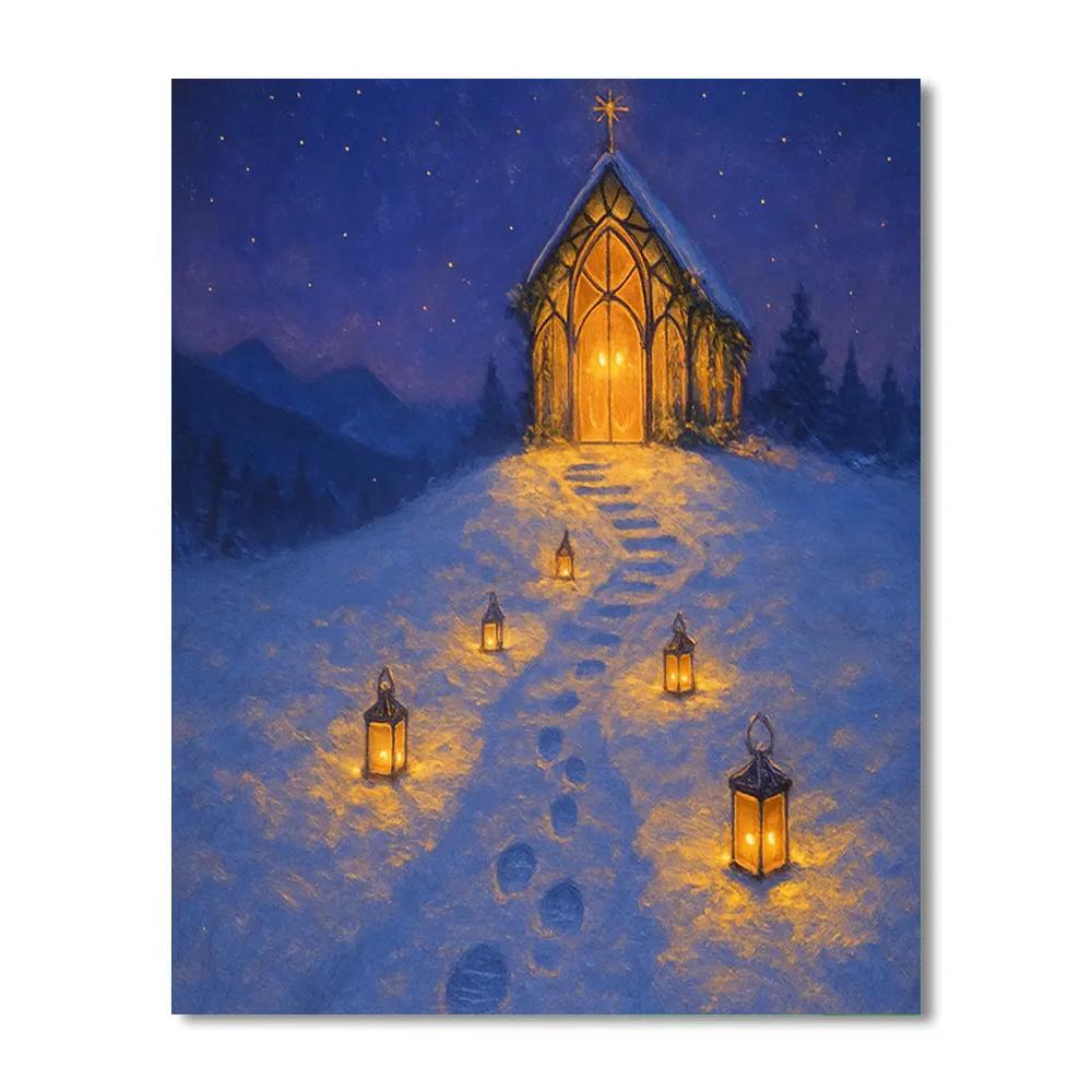 Christmas Lantern Path Up To The Glass Chapel Number painting