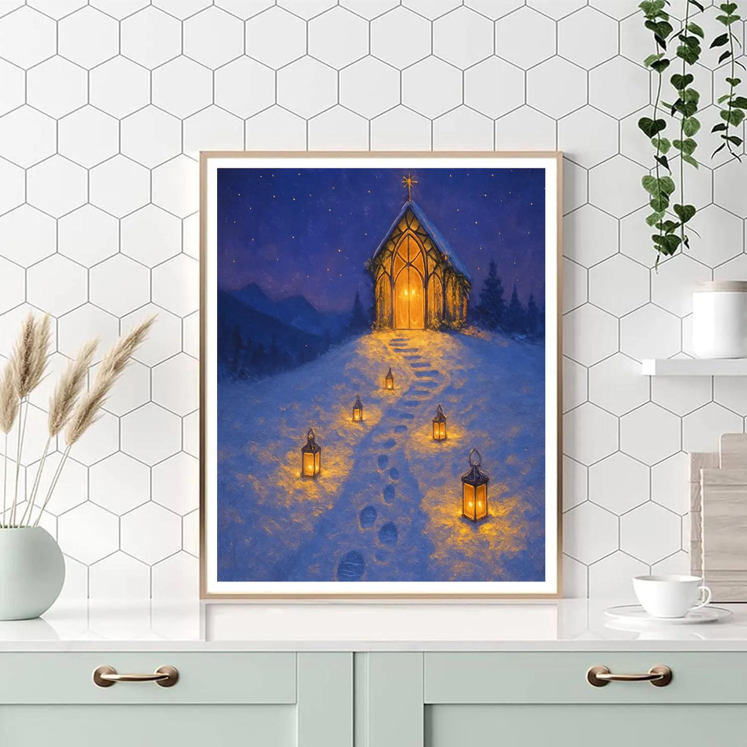 Christmas Lantern Path Up To The Glass Chapel Number painting