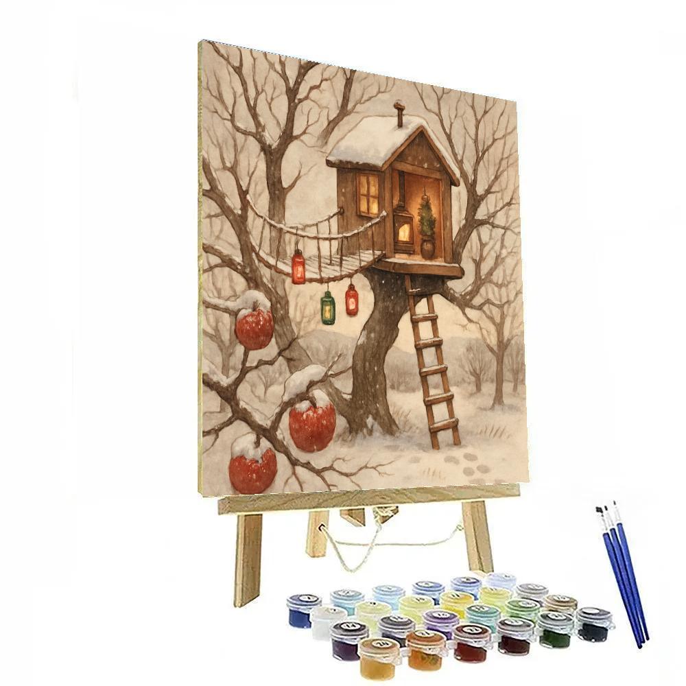 Christmas Snowfall Over The Orchard Treehouse DIY paint by numbers
