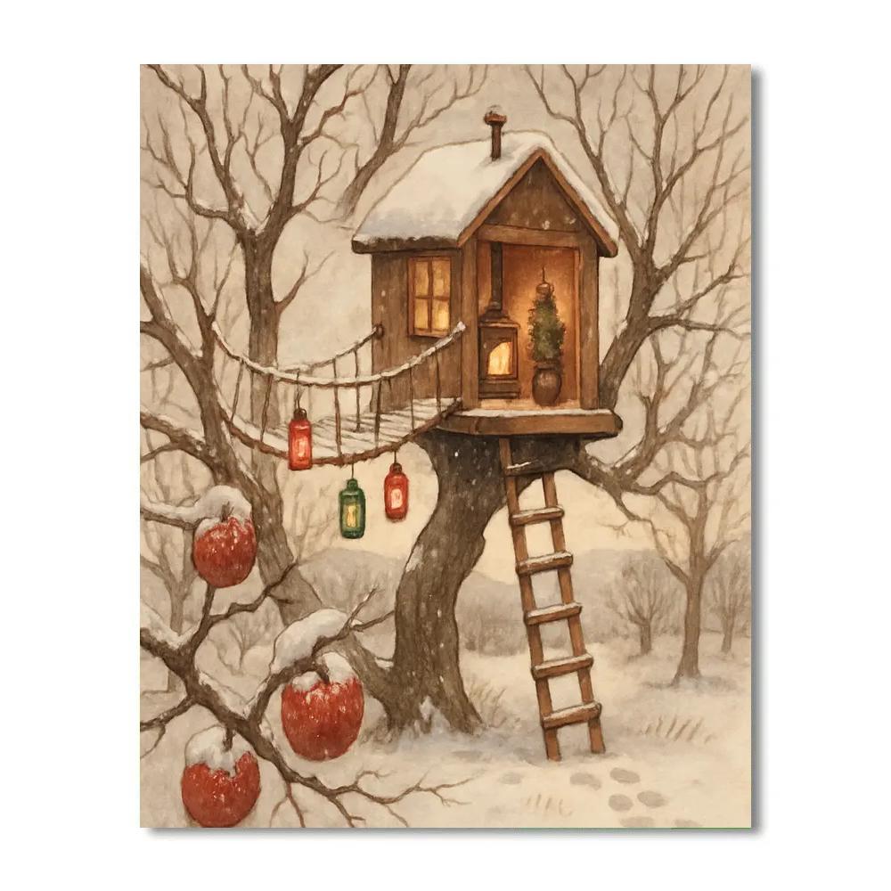 Christmas Snowfall Over The Orchard Treehouse DIY paint by numbers