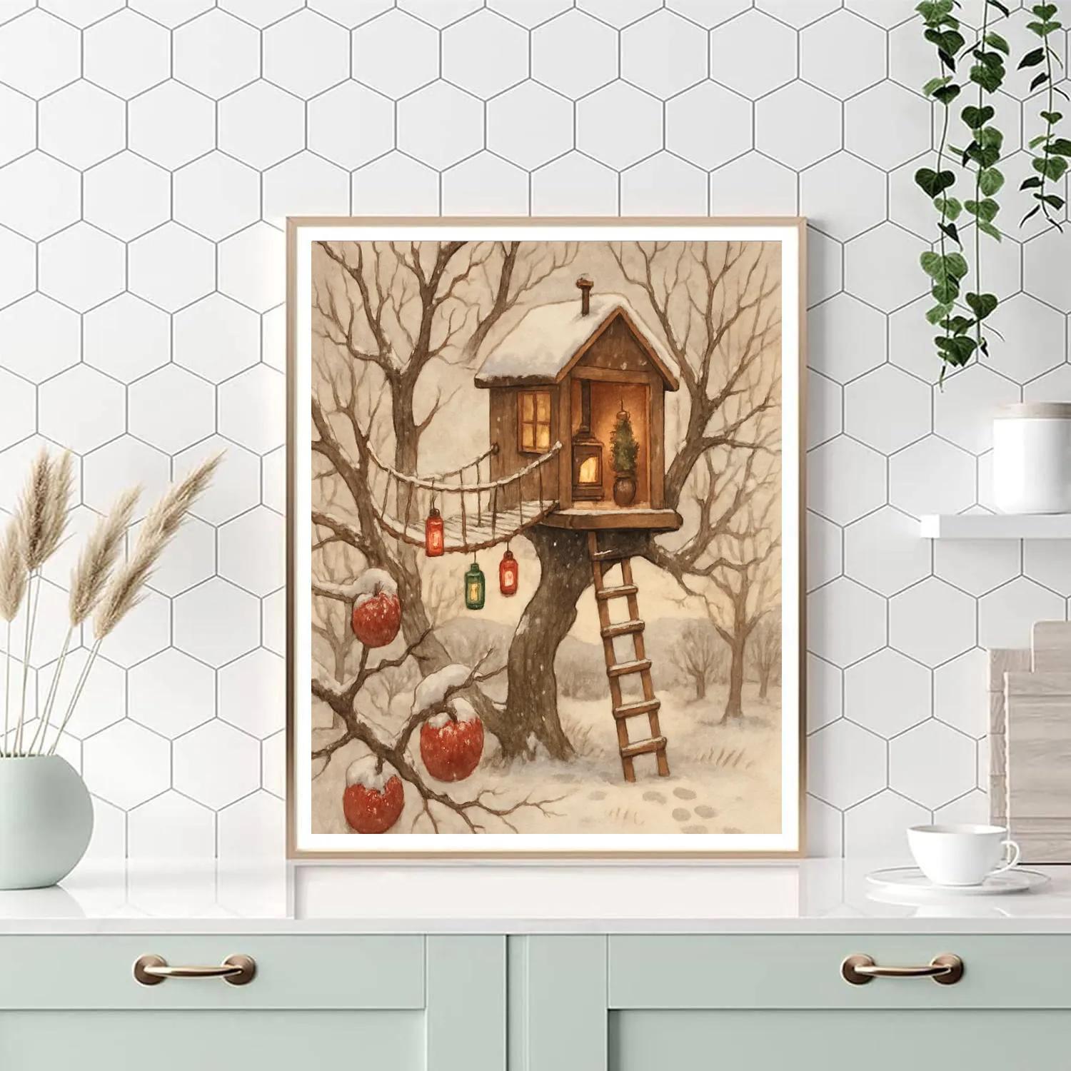 Christmas Snowfall Over The Orchard Treehouse DIY paint by numbers