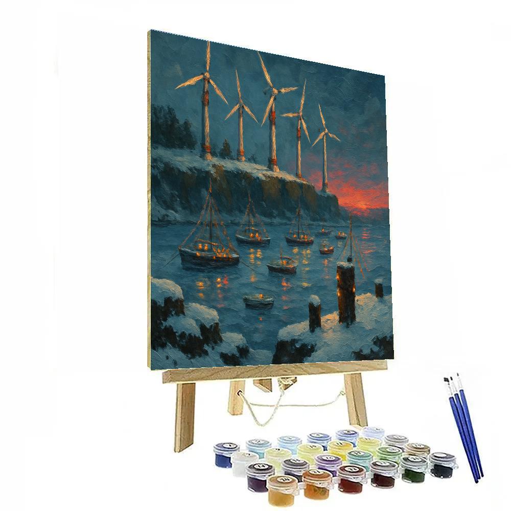 Christmas Evening At The Snowy Wind Harbor Paint by numbers kits