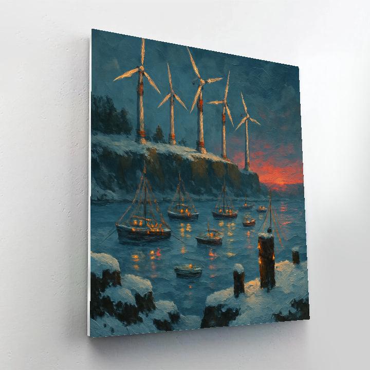 Christmas Evening At The Snowy Wind Harbor Paint by numbers kits