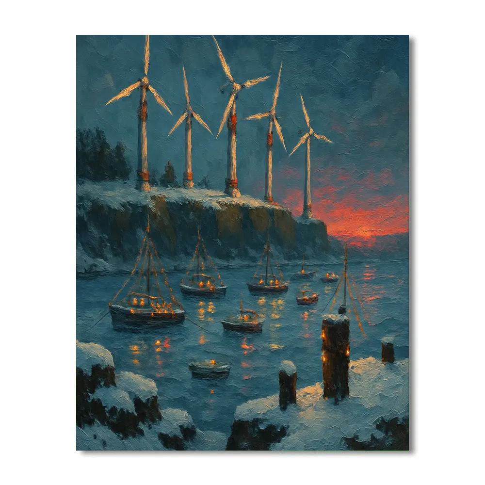 Christmas Evening At The Snowy Wind Harbor Paint by numbers kits