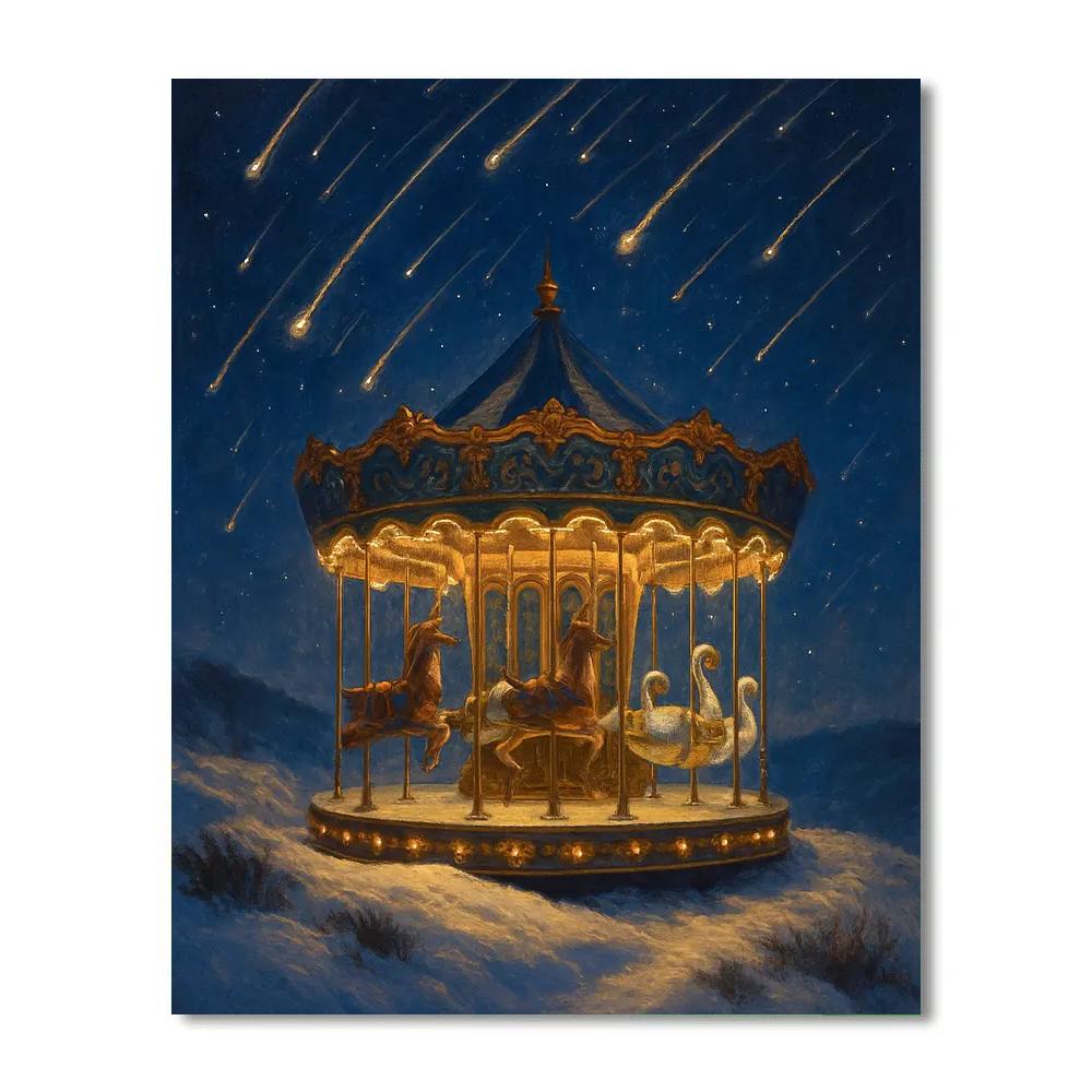 Christmas Starfall Over The Hilltop Carousel paint by color
