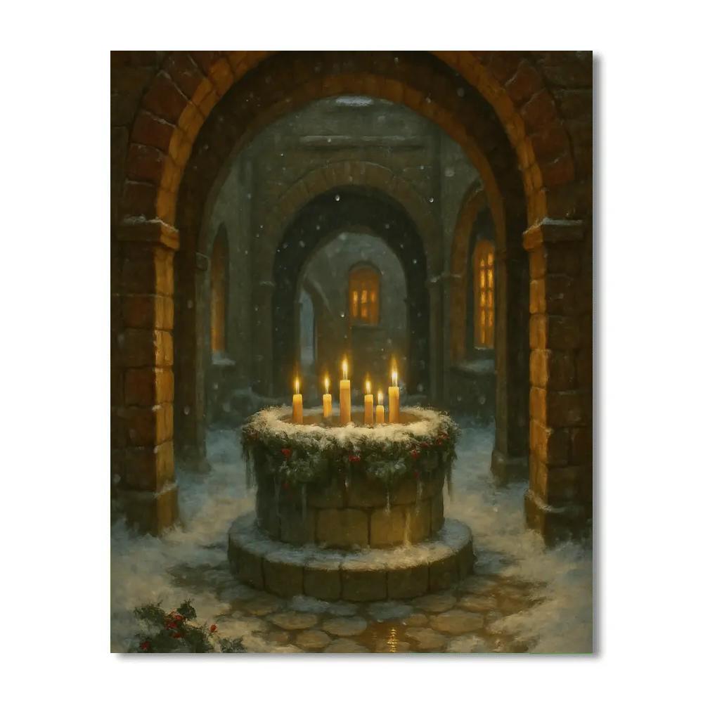 Christmas Wishing Wells In The Snowy Courtyard paint by numbers